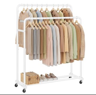 SONGMICS Burro de Ropa Doble con Ruedas Blanco