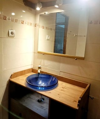 Mueble de baño 90cm con lavabo de cristal azul