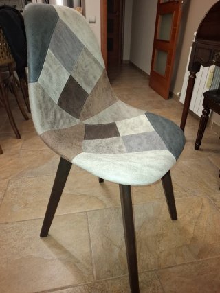 Silla Patchwork Cuero Sintético Marrón Gris