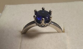 Anillo Pandora Corona Azul Plata