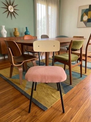 Silla de Hierro, madera y Terciopelo Rosa