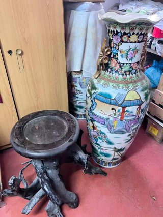 Pareja de Jarrón Chino Vintage Cerámica con Base