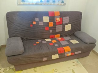 Sofá Cama Tela Marrón y Multicolor
