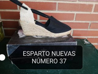 Sandalias esparto tacón negras talla 37