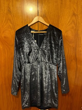 Vestido fiesta azul petróleo con toque brilli