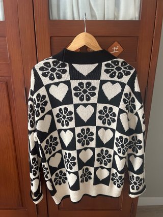Cárdigan Zara Corazones Blanco y Negro Talla S