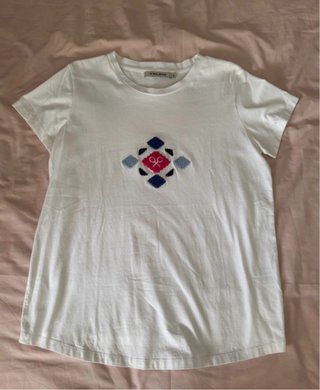 Camiseta Blanca Silbon Bordado Geométrico Talla S