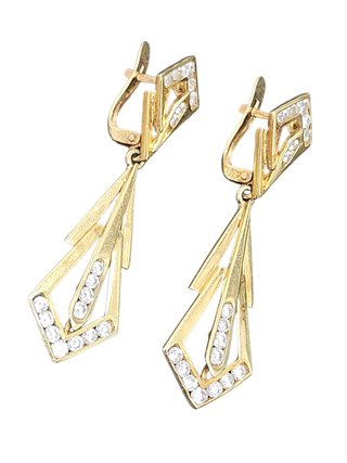 Pendientes Oro 4cm con Piedras Blancas