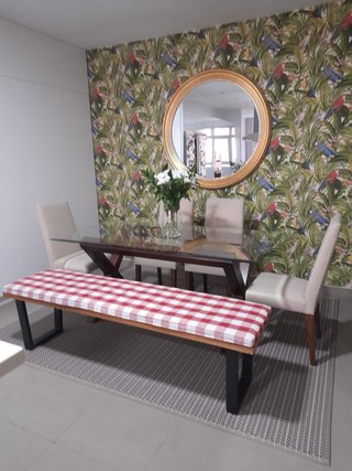 Mesa de Comedor de Cristal y Madera