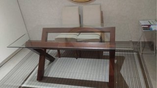 Mesa de Comedor de Cristal y Madera