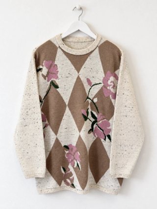 Jersey rombos y flores marrón crema mujer XL