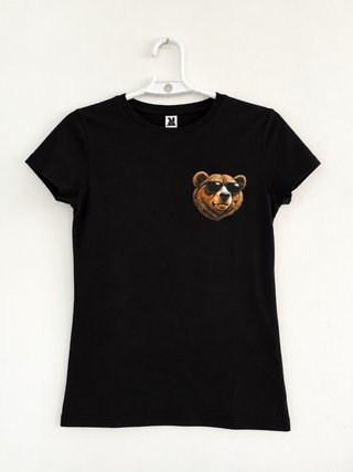 Camiseta Negra con Estampado de Oso