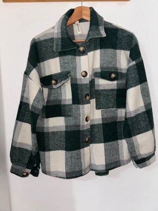 Camisa cuadros verde y beige