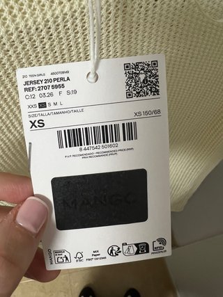 Jersey Mango perla calado XS nuevo