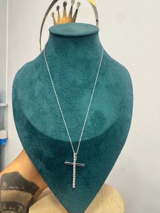 Cadena Oro Blanco 18kt con Cruz Diamantes