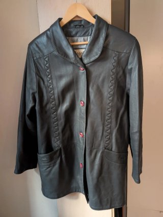 Chaqueta de Piel Genuina Gris Talla L/XL