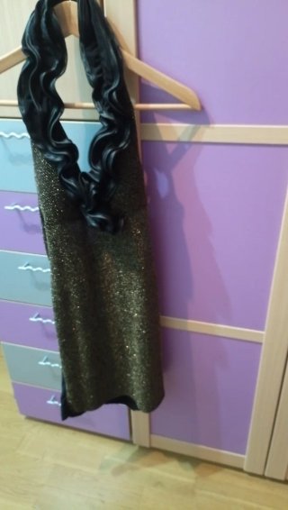 Vestido corto lentejuelas negro y dorado