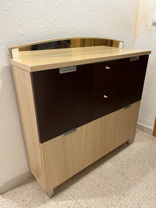 Mueble recibidor zapatero madera y cristal