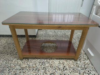 Mesa camilla rectangular de madera con cristal