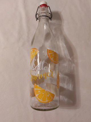 Botella de agua de cristal con motivo veraniego