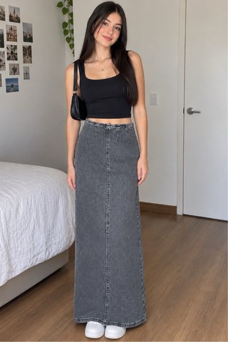 Falda gris larga Stradivarius T.34
