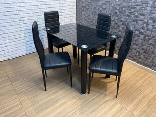 Mesa cristal + 4 sillas negras NUEVO.