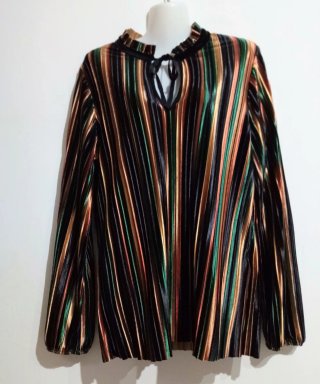 Blusa effetto velluto righe multicolor