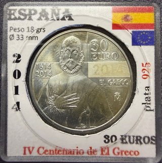 Moneda Plata 30 Euros El Greco 2014