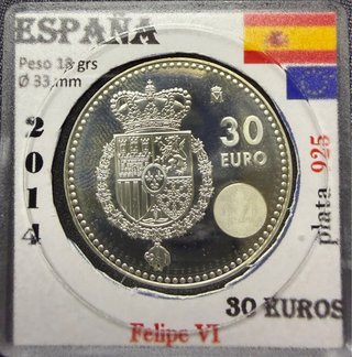 Moneda Plata 30 Euros Felipe VI 2014