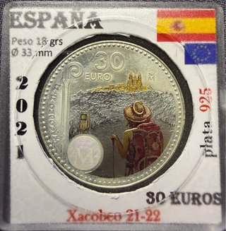Moneda Plata 30 Euros España Xacobeo 21-22