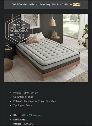 Colchón Viscoelástico Memory Black HD 150x190