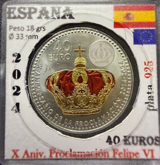 Moneda 40 Euro Plata Felipe VI 2014-2024