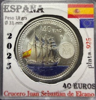 Moneda Plata 40 Euros Juan Sebastián Elcano