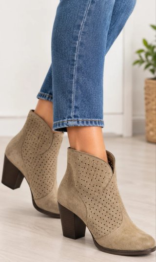 Botines Estilo Country Beige piel vuelta