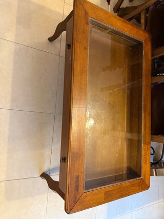 Mesa de centro de madera con vitrina