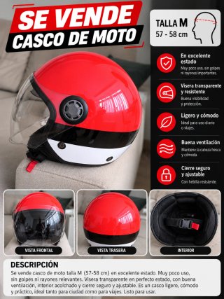 Casco Moto Talla M (57-58 cm) Rojo/Negro