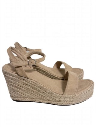 Sandalias de Cuña con Esparto Beige