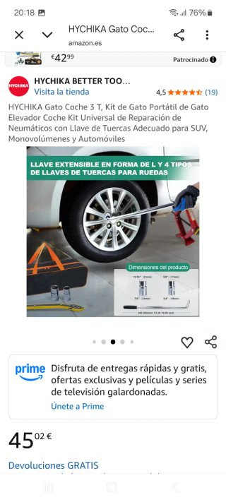 Kit Gato Hidráulico Coche 3T + Llave Tuercas