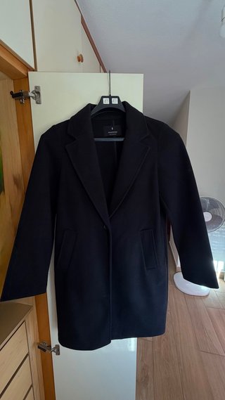 Abrigo de paño negro Stradivarius