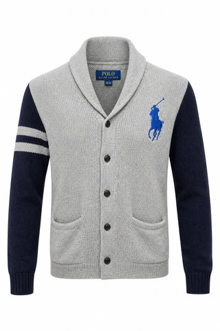 Cardigan Polo Ralph Lauren Big Pony Blu/Grigio