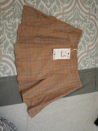Falda pantalón cuadros beige y marrón