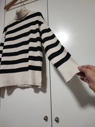 Jersey de punto rayas crema y negro