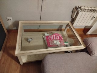 Mesa salón madera y cristal