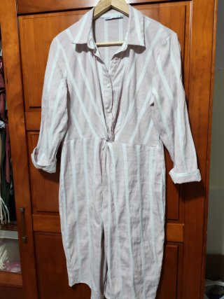 Vestido Camisero Rayas Beige y Blanco