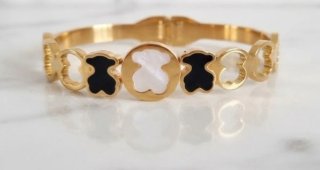 Pulsera Oso Negro y Blanco Baño Oro