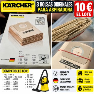 3 bolsas originales KÄRCHER para aspiradora WD3 /