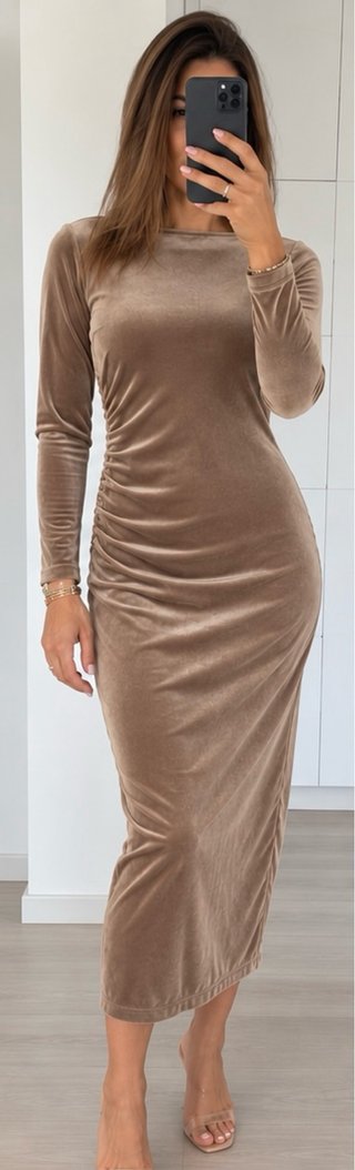 Vestido Zara Terciopelo Marrón Espalda Abierta