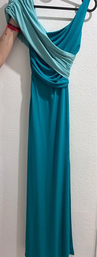 Vestido largo asimétrico verde agua