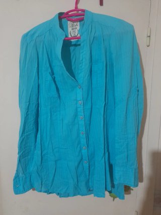Camisa Manga Larga Turquesa Bershka