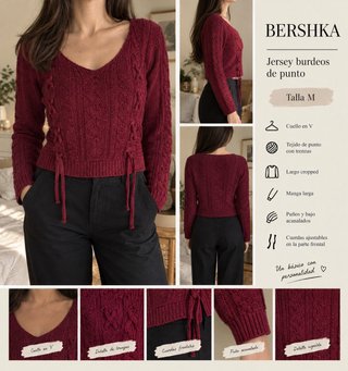 Jersey Bershka burdeos punto trenzado Talla M
